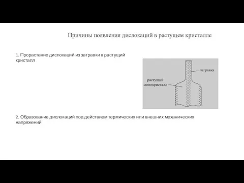 Причины появления дислокаций в растущем кристалле 1. Прорастание дислокаций из