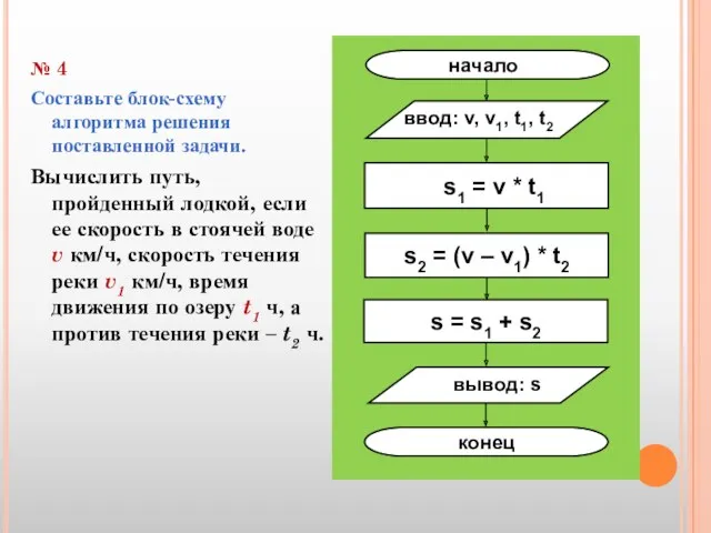 № 4 Составьте блок-схему алгоритма решения поставленной задачи. Вычислить путь,