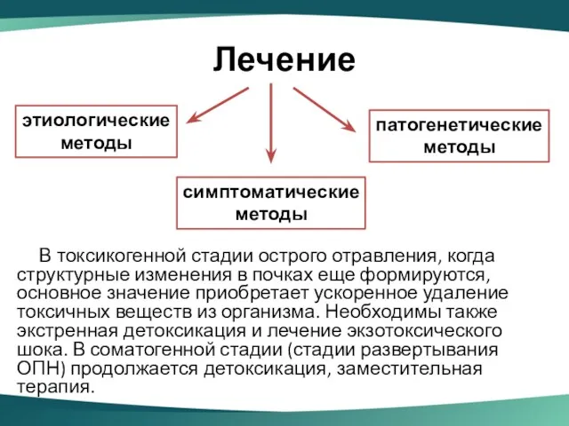 Лечение В токсикогенной стадии острого отравления, когда структурные изменения в почках еще формируются,