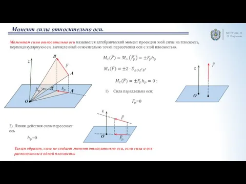МГТУ им. Н.Э. Баумана Момент силы относительно оси. Моментом силы