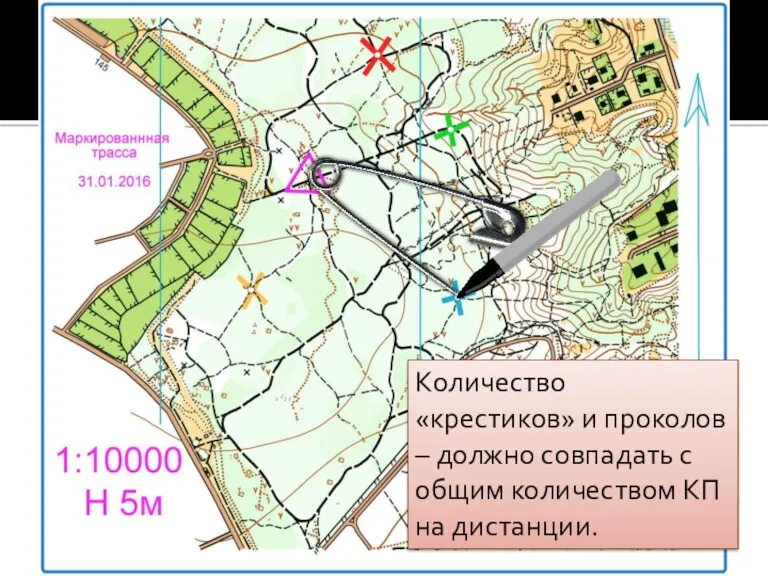 Количество «крестиков» и проколов – должно совпадать с общим количеством КП на дистанции.