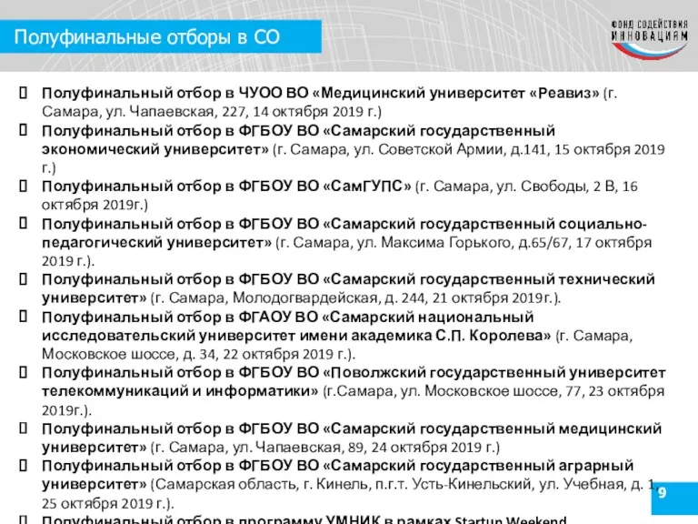 Полуфинальные отборы в СО Полуфинальный отбор в ЧУОО ВО «Медицинский