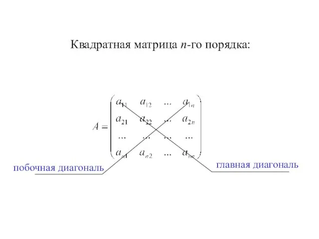 Квадратная матрица n-го порядка: главная диагональ побочная диагональ