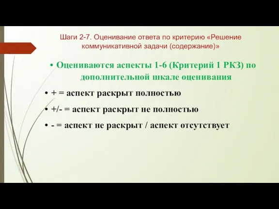 Шаги 2-7. Оценивание ответа по критерию «Решение коммуникативной задачи (содержание)»