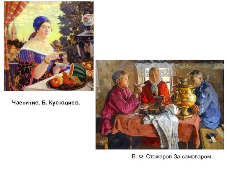 Чаепитие. Б. Кустодиев. В. Ф. Стожаров За самоваром.