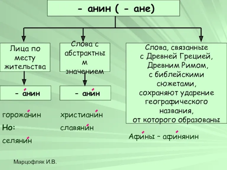 Марцофляк И.В. - анин ( - ане) Лица по месту