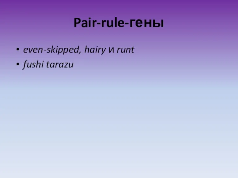Pair-rule-гены even-skipped, hairy и runt fushi tarazu