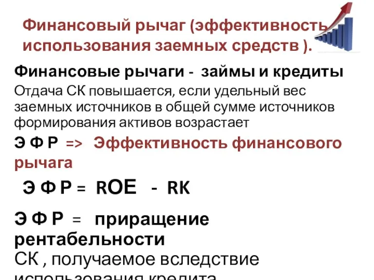 Финансовый рычаг (эффективность использования заемных средств ). Финансовые рычаги -