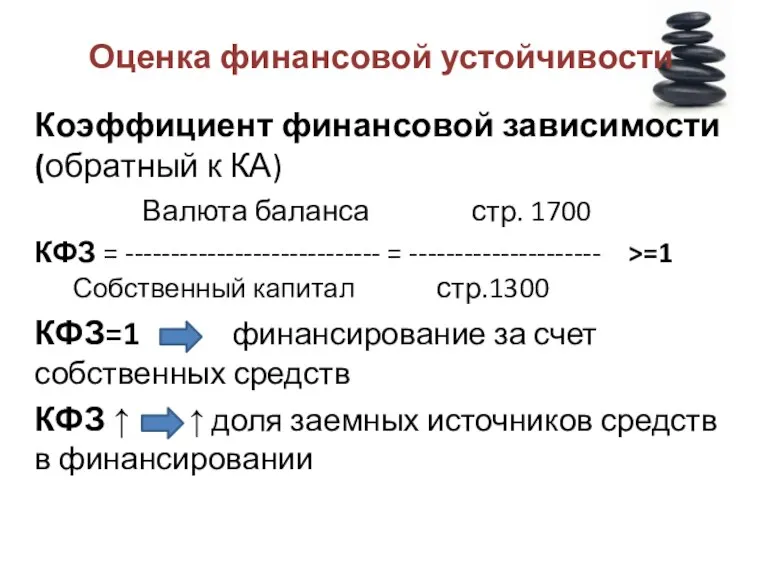 Оценка финансовой устойчивости Коэффициент финансовой зависимости (обратный к КА) Валюта