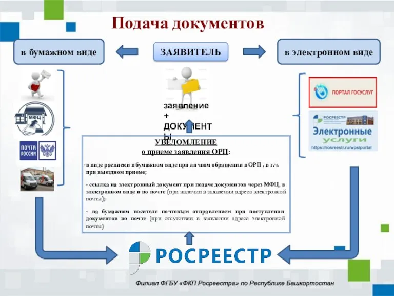 Подача документов ЗАЯВИТЕЛЬ заявление + ДОКУМЕНТЫ в бумажном виде в