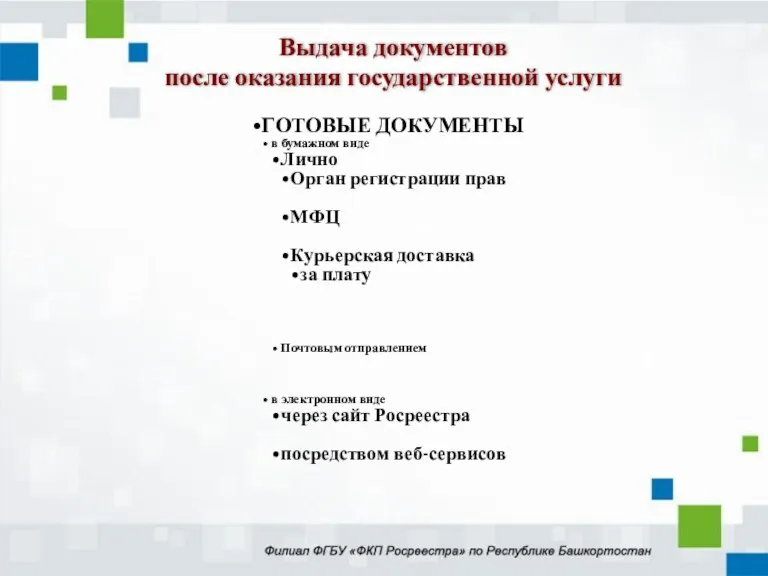 Выдача документов после оказания государственной услуги ГОТОВЫЕ ДОКУМЕНТЫ в бумажном