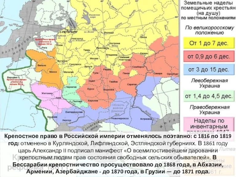 Крепостное право в Российской империи отменялось поэтапно: с 1816 по