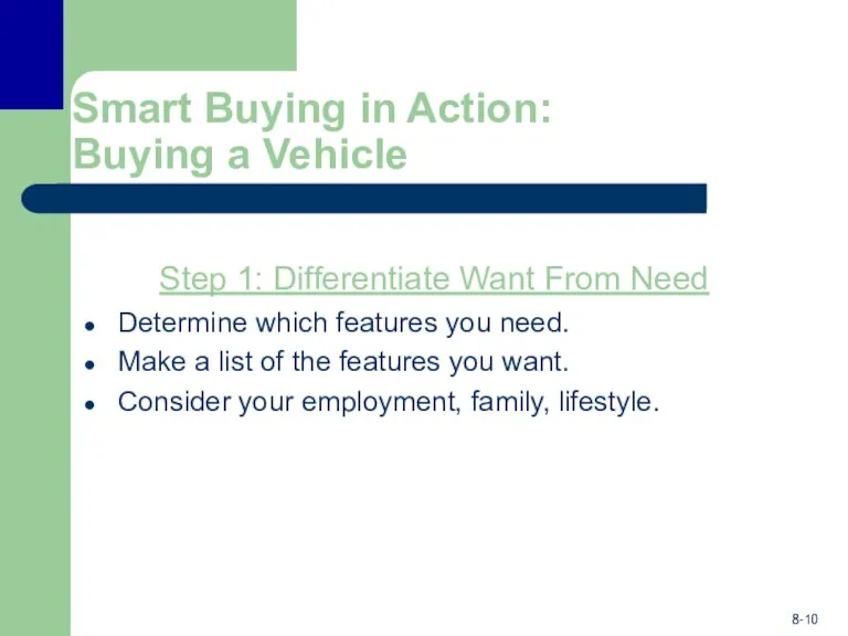 Smart Buying in Action: Buying a Vehicle Step 1: Differentiate Want From Need