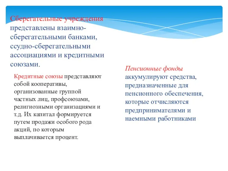 Кредитные союзы представляют собой кооперативы, организованные группой частных лиц, профсоюзами,