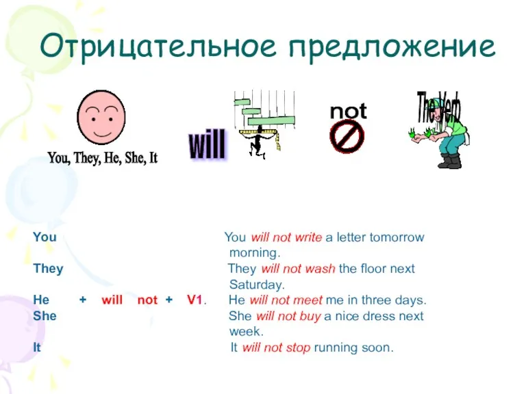 not Отрицательное предложение The Verb You You will not write