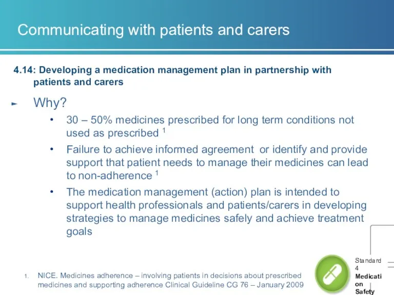 Communicating with patients and carers 4.14: Developing a medication management plan in partnership