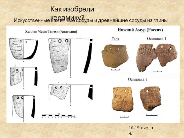 Искусственные каменные сосуды и древнейшие сосуды из глины 16-15 тыс. л.н. Как изобрели керамику?