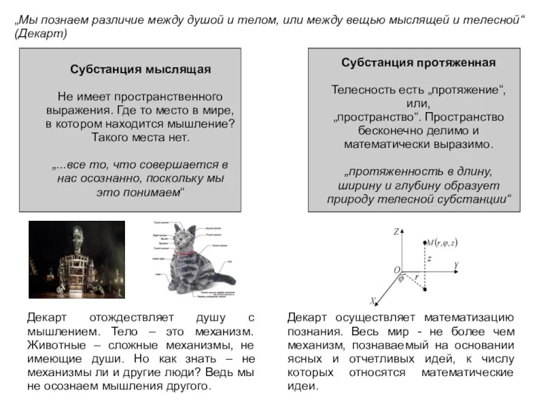 Субстанция мыслящая Не имеет пространственного выражения. Где то место в