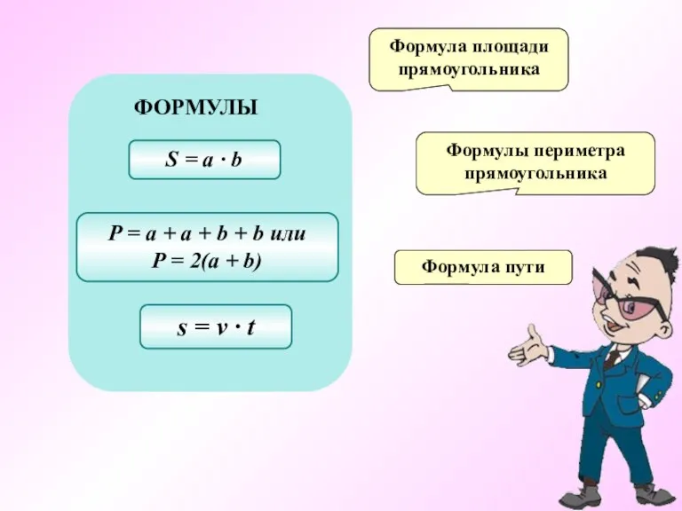 Формула площади прямоугольника Формулы периметра прямоугольника Формула пути