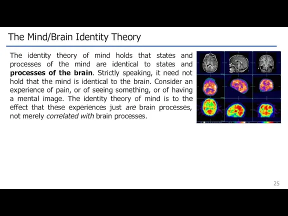 The Mind/Brain Identity Theory The identity theory of mind holds