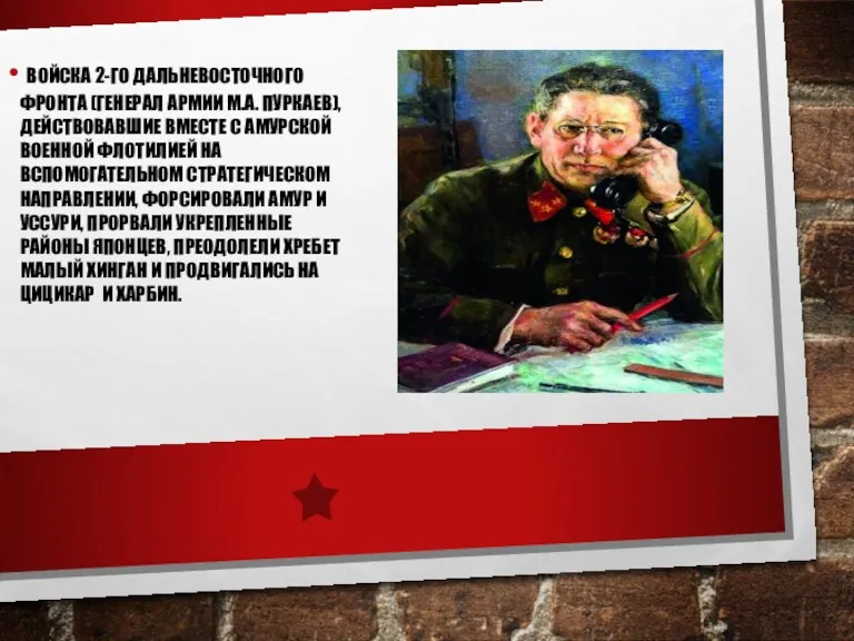 ВОЙСКА 2-ГО ДАЛЬНЕВОСТОЧНОГО ФРОНТА (ГЕНЕРАЛ АРМИИ М.А. ПУРКАЕВ), ДЕЙСТВОВАВШИЕ ВМЕСТЕ