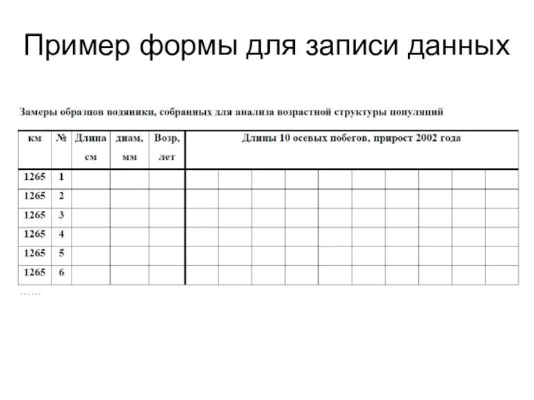 Пример формы для записи данных