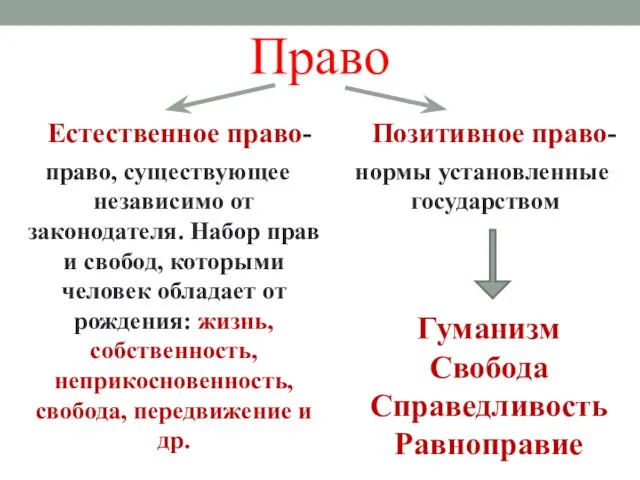 Право право, существующее независимо от законодателя. Набор прав и свобод,