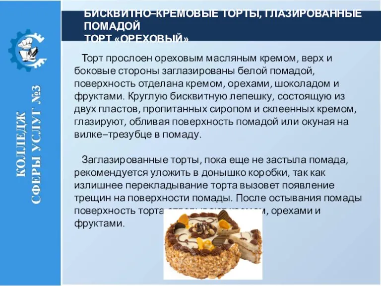 Торт прослоен ореховым масляным кремом, верх и боковые стороны заглазированы