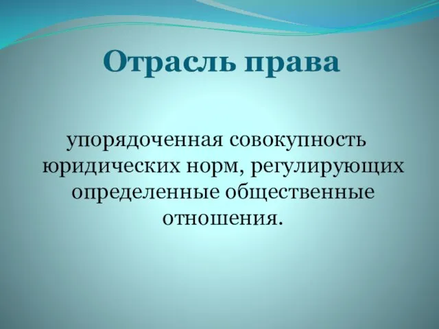 Отрасль права упорядоченная совокупность юридических норм, регулирующих определенные общественные отношения.