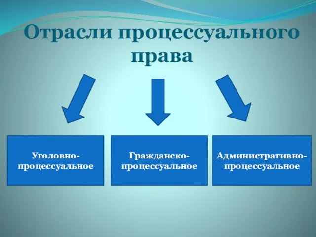 Отрасли процессуального права Уголовно-процессуальное Гражданско-процессуальное Административно-процессуальное