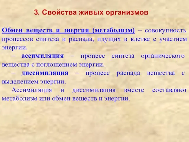 Обмен веществ и энергии (метаболизм) – совокупность процессов синтеза и