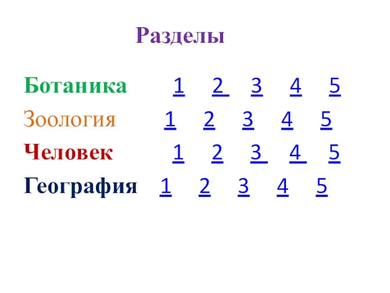 Ботаника 1 2 3 4 5 Зоология 1 2 3