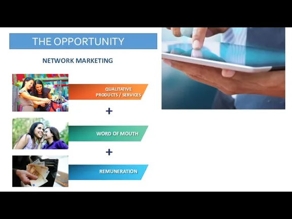 THE OPPORTUNITY NETWORK MARKETING QUALITATIVE PRODUCTS / SERVICES WORD OF MOUTH REMUNERATION + +