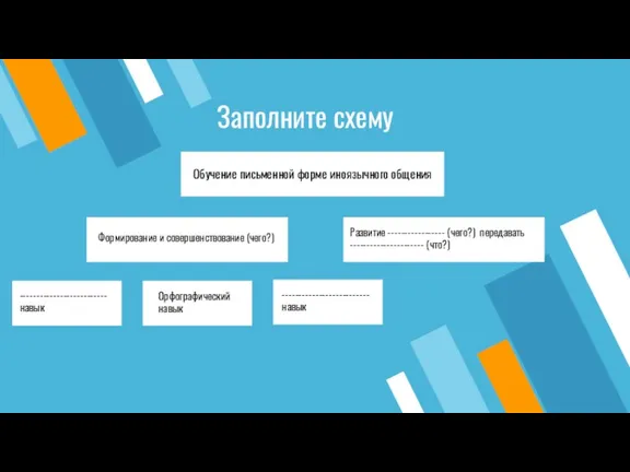 Заполните схему Обучение письменной форме иноязычного общения Орфографический навык --------------------------