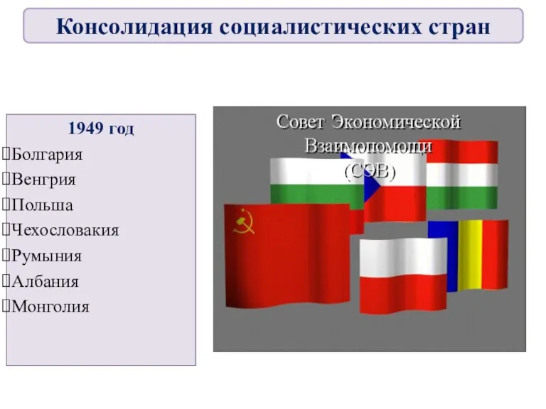 1949 год Болгария Венгрия Польша Чехословакия Румыния Албания Монголия Консолидация социалистических стран