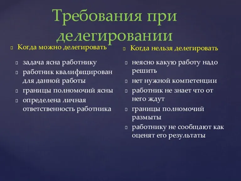 Когда можно делегировать задача ясна работнику работник квалифицирован для данной