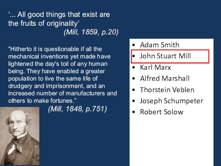 Adam Smith John Stuart Mill Karl Marx Alfred Marshall Thorstein