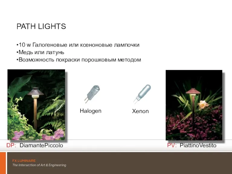 PATH LIGHTS 10 w Галогеновые или ксеноновые лампочки Медь или латунь Возможность покраски