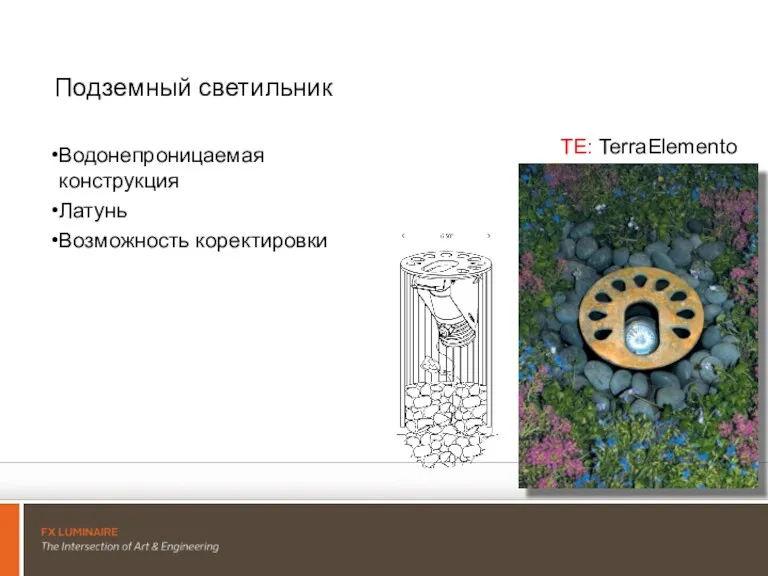 Подземный светильник Водонепроницаемая конструкция Латунь Возможность коректировки TerraElemento TE: