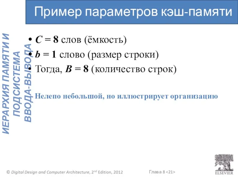 C = 8 слов (ёмкость) b = 1 слово (размер