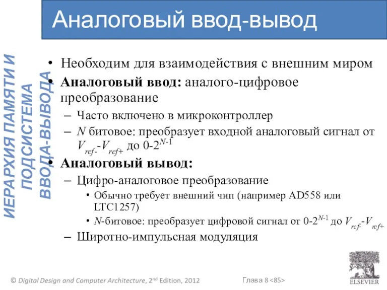 Необходим для взаимодействия с внешним миром Аналоговый ввод: аналого-цифровое преобразование