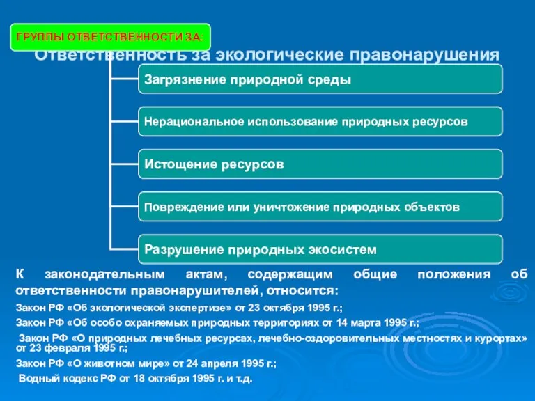 Ответственность за экологические правонарушения К законодательным актам, содержащим общие положения