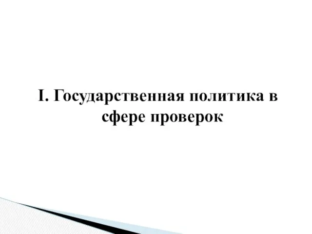 I. Государственная политика в сфере проверок