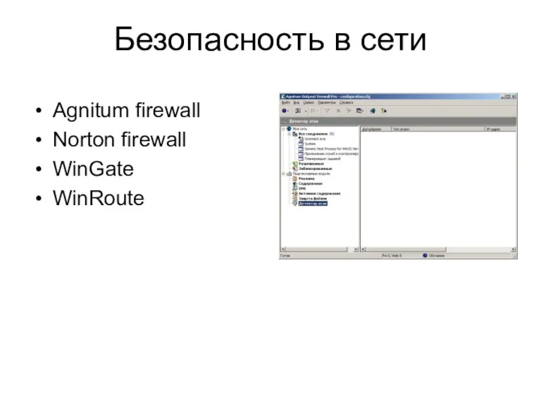 Безопасность в сети Agnitum firewall Norton firewall WinGate WinRoute