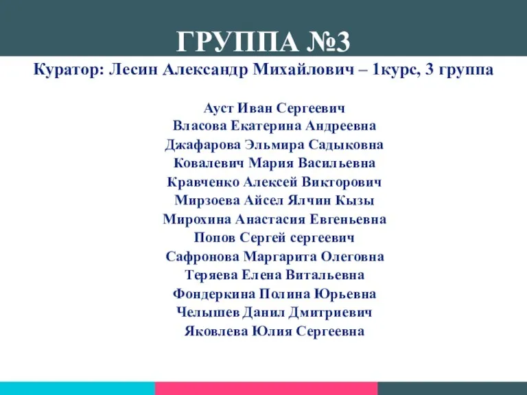 ГРУППА №3 Куратор: Лесин Александр Михайлович – 1курс, 3 группа