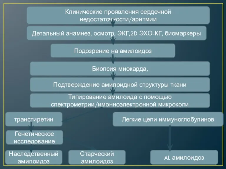 Клинические проявления сердечной недостаточности/аритмии Детальный анамнез, осмотр, ЭКГ,2D ЭХО-КГ, биомаркеры