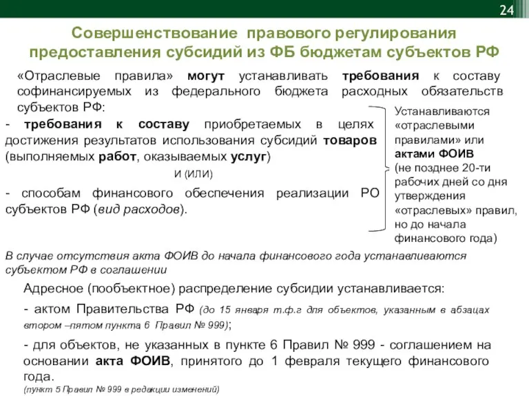 «Отраслевые правила» могут устанавливать требования к составу софинансируемых из федерального