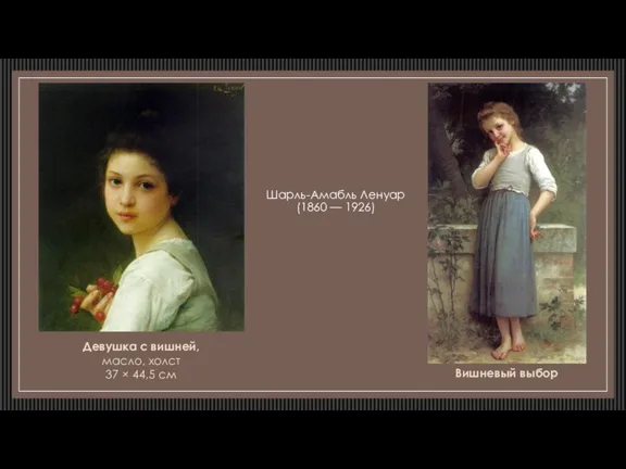 Шарль-Амабль Ленуар (1860 — 1926) Девушка с вишней, масло, холст 37 × 44,5 см Вишневый выбор