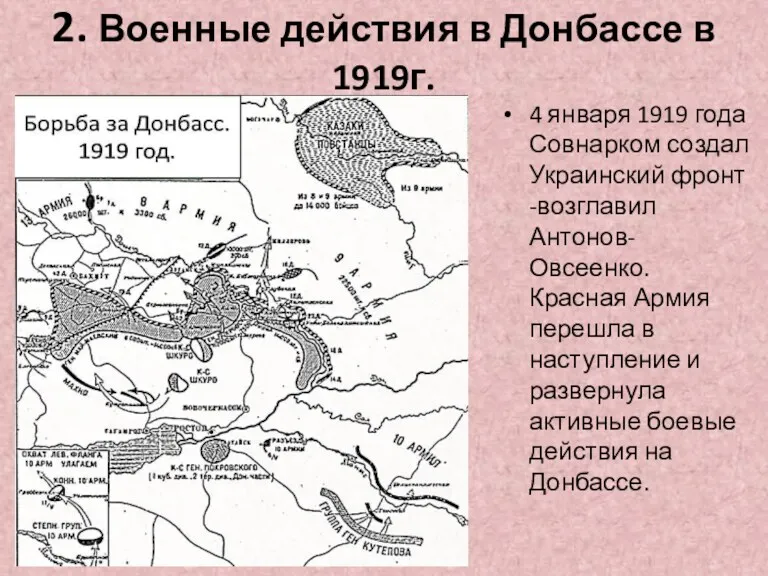 2. Военные действия в Донбассе в 1919г. 4 января 1919 года Совнарком создал