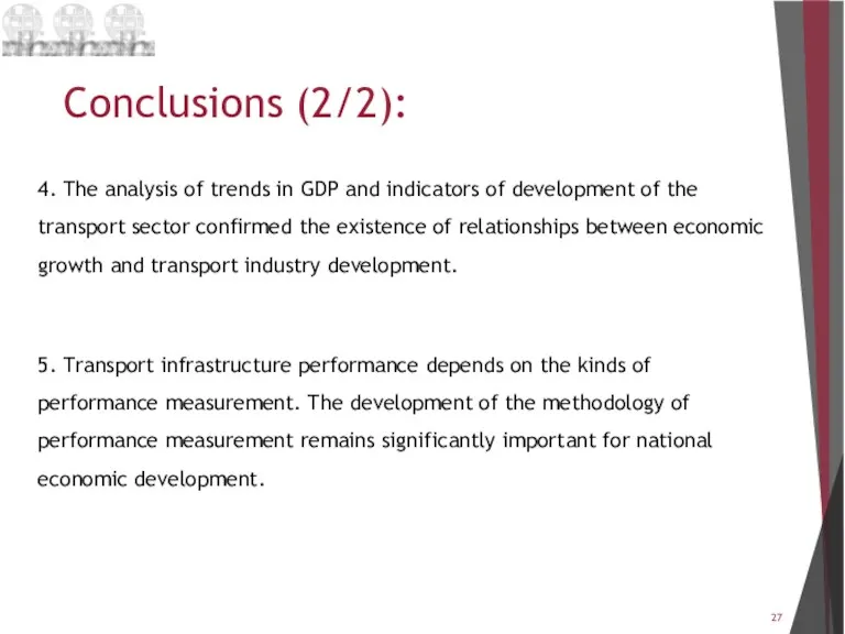 Conclusions (2/2): 4. The analysis of trends in GDP and